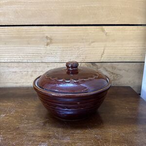 Vintage Marcrest Stoneware Brown Daisy Dot Ovenproof Dish Pot Lid Dutch 8" x 4"